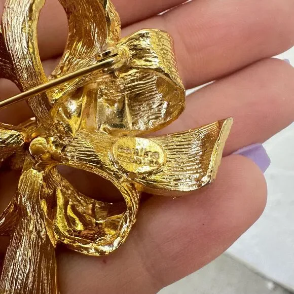 Vintage Jewelry 90s Gold Classic Ribbon Carolina gold brooch Bow Brooch - Picture 6 of 8